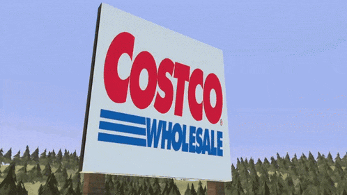 a costco wholesale store with two mario characters standing in front of it
