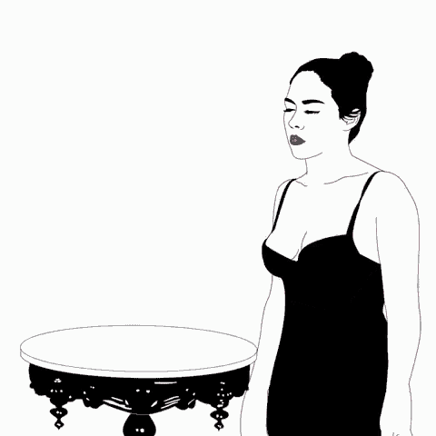 a black and white drawing of a woman looking at herself in a mirror