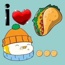 a cartoon of a snowman a taco and a heart saying i love them