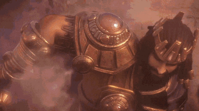 a man with a beard and a crown on his head is wearing armor