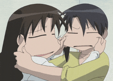 a couple of anime characters making funny faces with their hands