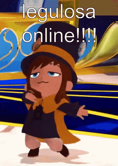 a cartoon character with a hat and a scarf says " legulosa online "