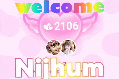 a welcome sign for nijhum with a pink heart