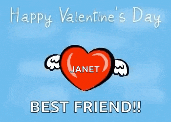 a valentine 's day card for janet with a heart with wings