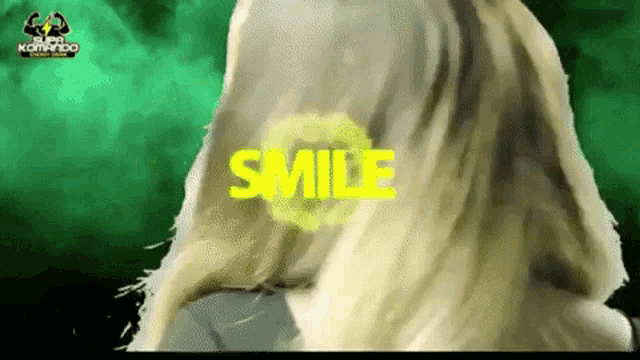 a cartoon of a woman with the word smile on her face