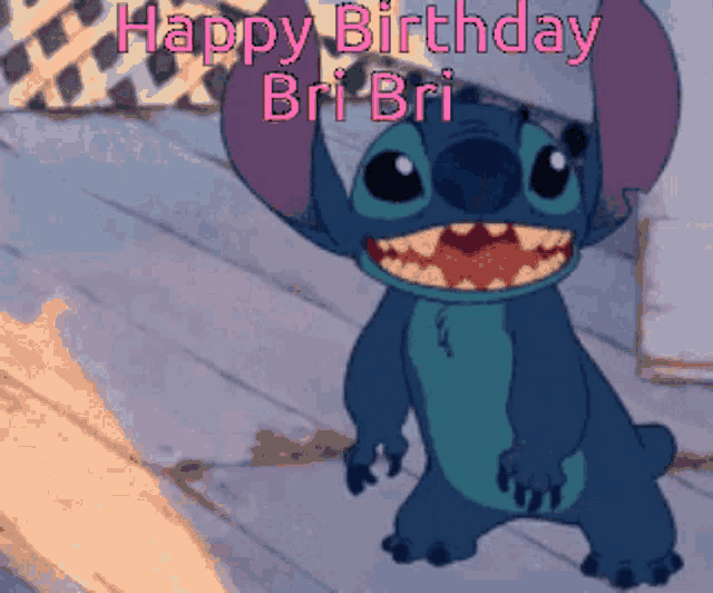 a picture of stitch with the words happy birthday bri bri on it