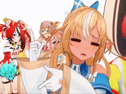 a group of anime girls with one wearing a shirt that says rat on it