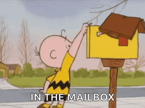 a cartoon of charlie brown and snoopy kissing a mailbox