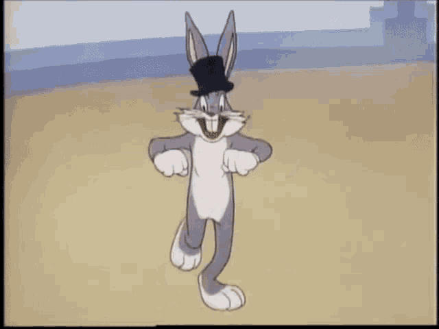bugs bunny is wearing a top hat while dancing in a cartoon .