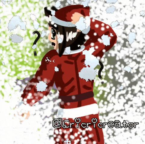 a cartoon drawing of a person in a santa suit standing in snow