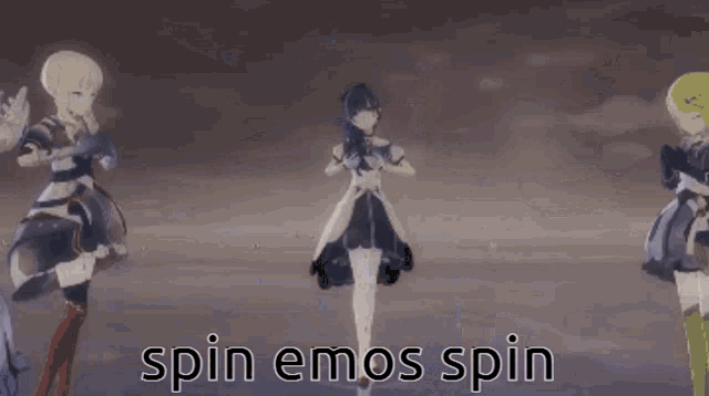 a group of anime girls are standing next to each other in a video game and they are dancing .