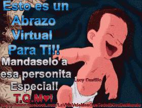 a picture of a baby in a diaper with the words esto es un abrazo virtual para ti