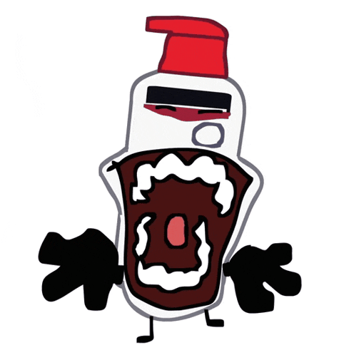 a cartoon drawing of a hand sanitizer bottle with a red top