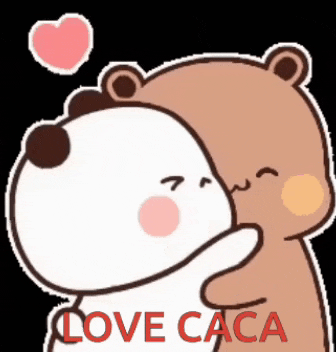 a cartoon of two bears hugging each other with the words love caca written on the bottom