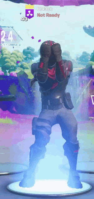 a man in a video game is standing in front of a sign that says not ready