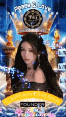 a poster with a woman and a crown that says captain dream team peace & love