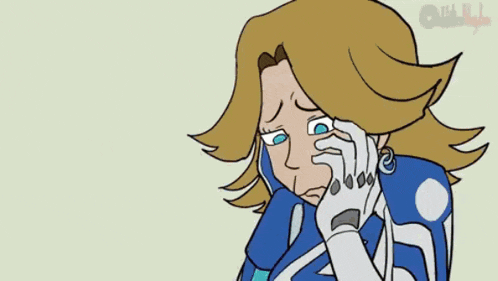 a cartoon of a man with a beard and a woman with tears on her face