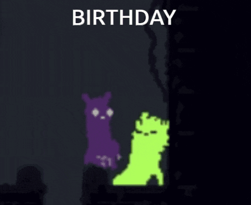 a birthday card with a purple and green silhouette of a cat