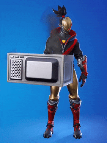 a video game character is holding a microwave oven in his hand
