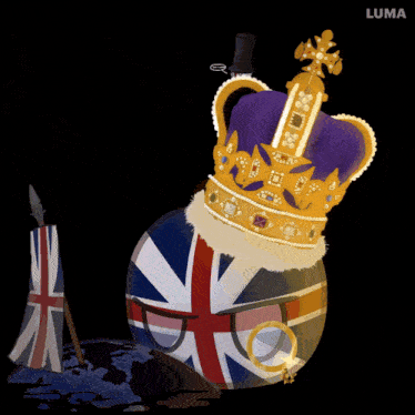 a cartoon of a boy wearing a crown and a british flag