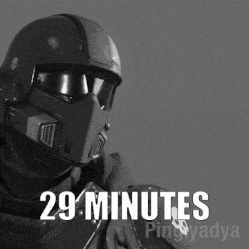 a black and white photo of a man wearing a helmet with the words 29 minutes ringly dya below him