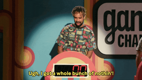 a man stands in front of a sign that says " ugh i got a whole bunch of nothin ' "
