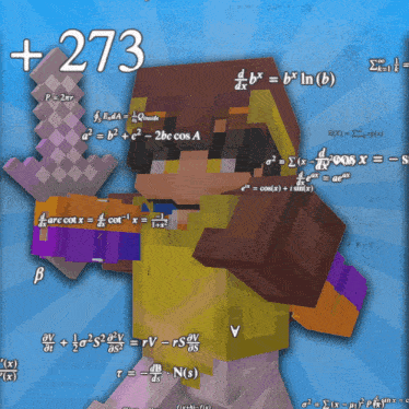 a minecraft character is surrounded by mathematical equations including e = cos ( x ) + i