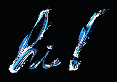 the word hi is written in blue and white letters on a black background