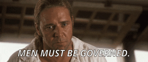a man with the words men must be governed written below him