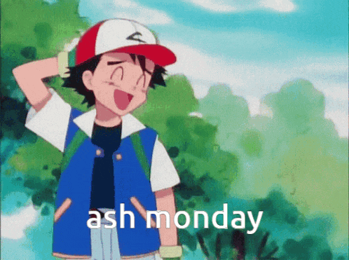 a cartoon character with the words ash monday written on the bottom