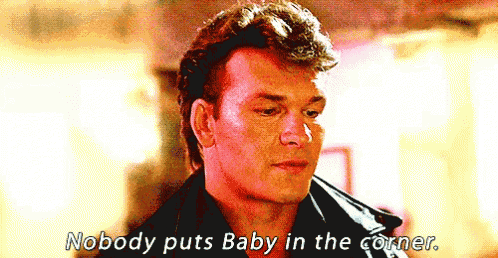 a man says " nobody puts baby in the corner " while wearing a leather jacket