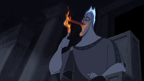 a cartoon character with a torch in his mouth giving a thumbs up