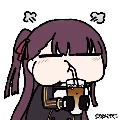 a cartoon of a girl drinking a drink through a straw with steam coming out of her head .