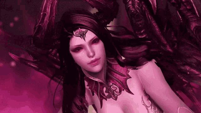 a close up of a woman with purple hair
