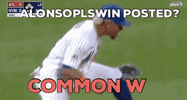 a baseball player is kneeling on the field with the caption " alonsoplswin posted "