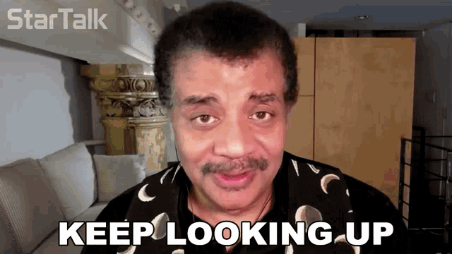 a man says keep looking up in front of a star talk logo