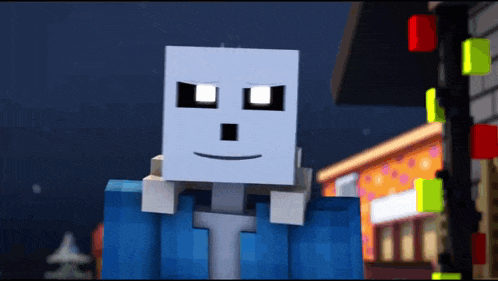 a minecraft character with a blue shirt and a white face