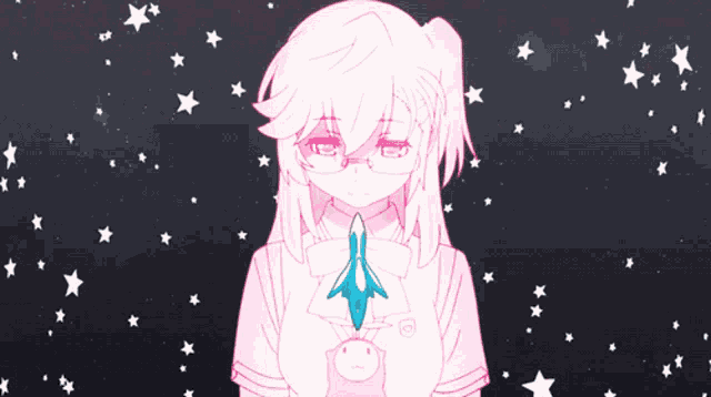 a girl in a pink shirt is holding a stuffed animal and a rocket