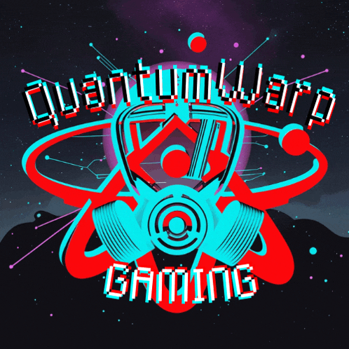 a logo for quantum warp gaming has a gas mask on it