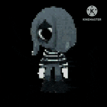 a pixel art of a bird surrounded by purple and green flowers with a k in the corner