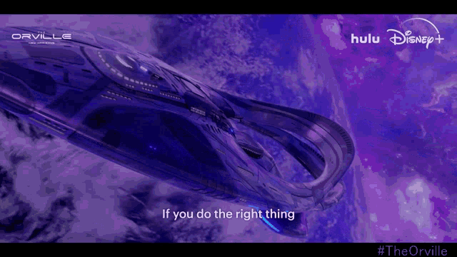 a purple space ship with the words " if you do the right thing " on it