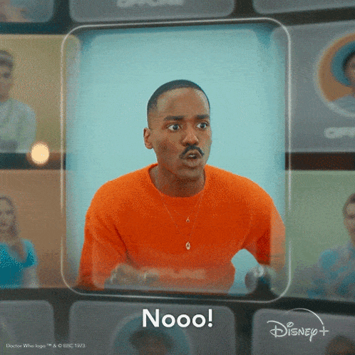 a man in an orange sweater says nooo in a disney + advertisement
