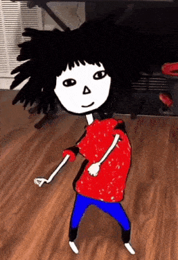 a drawing of a person dancing with a red shirt on
