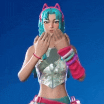 a girl with green hair and cat ears is wearing headphones .