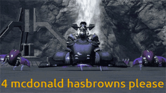 a picture of a robot with the words 4 mcdonald hasbrowns please