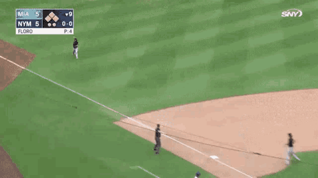 a baseball game between miami and nym with a score of 5-0