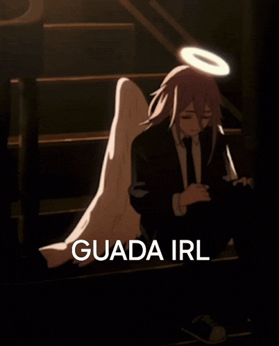 a picture of a person with angel wings and the words " guada irl " on the bottom