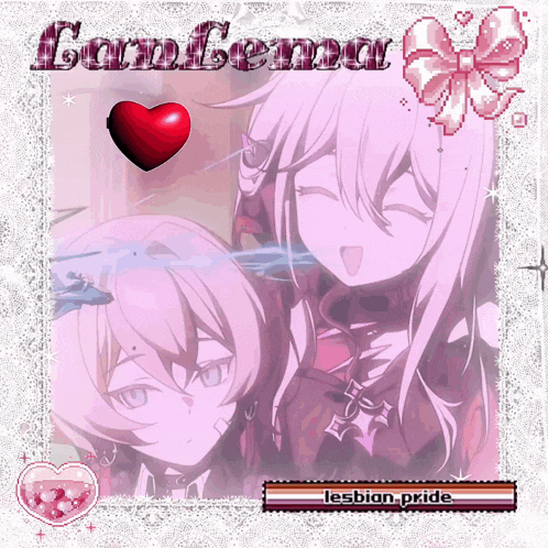a picture of two anime girls with the word lesbian pride on the bottom right