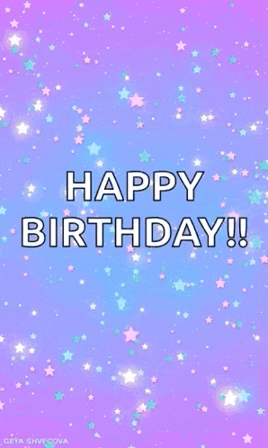 a purple and blue background with stars and the words `` happy birthday ''