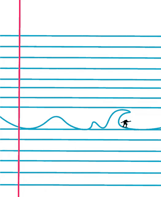 a person is riding a wave on a piece of paper